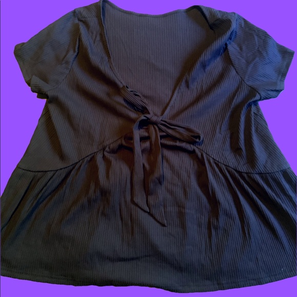 navy blue ribbed flowy top - sz large - Picture 1 of 3